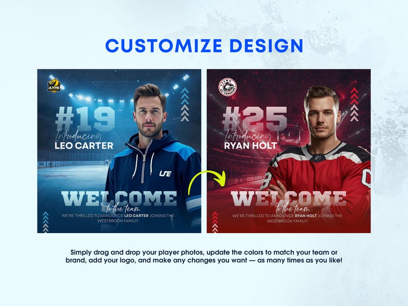 Paquete de plantillas para redes sociales de hockey: 25 diseños editables en Canva para el día del partido y el jugador destacado imagen 4