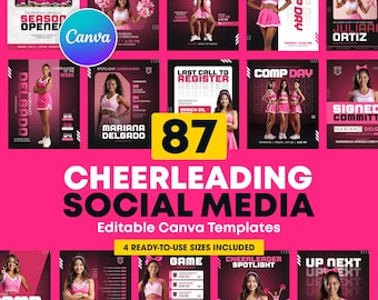 Cheer-pakket sjablonen voor sociale media | Bewerkbare cheerleading-canva-compositieposts Day & Cheer