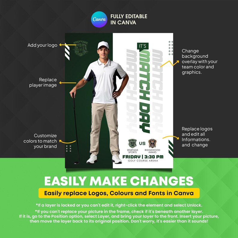 Golf Social Media Template Pack | Editable Canva Designs for Match Day, Player Spotlight image 7