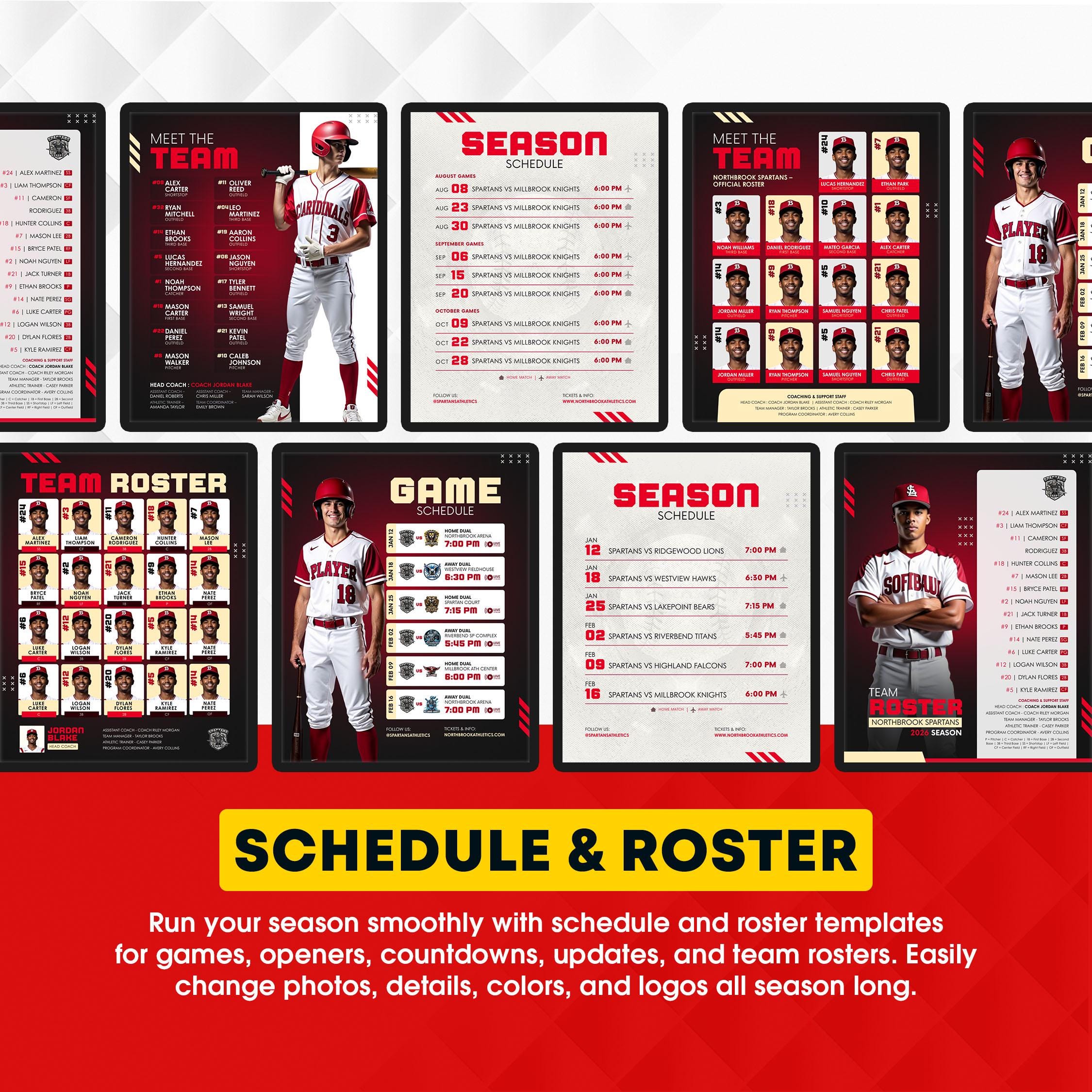 Baseball Social Media Templates Pack | Editable Canva Game Day & Player ...
