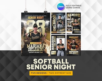 Sjabloon voor spandoek softbal senioren avond bewerkbaar in canva | Seniorenposter: 18 x 24 24 x 36 inch