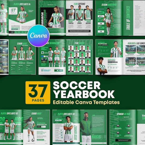 Soccer End of Season Memory Book Template Editable in Canva | Team Yearbook Senior Night Tribute Highlights & Photos