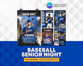 Sjabloon voor spandoek honkbal seniorenavond bewerkbaar in canvas | Seniorenposter: 18 x 24 24 x 36 inch