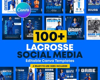 100+ Lacrosse Social Media Template Pack | Editable Canva Designs for Game Day, Player Spotlight