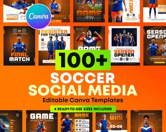 100+ sjabloonpakket sociale media voetbal | Bewerkbare canvasontwerpen voor Game Day, Player Spotlight