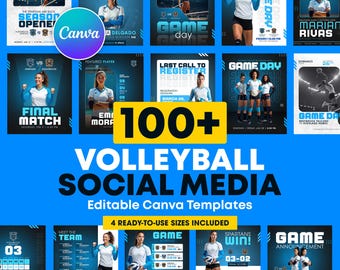 100+ Volleyball Social Media Template Pack | Editable Canva Designs for Game Day, Player Spotlight