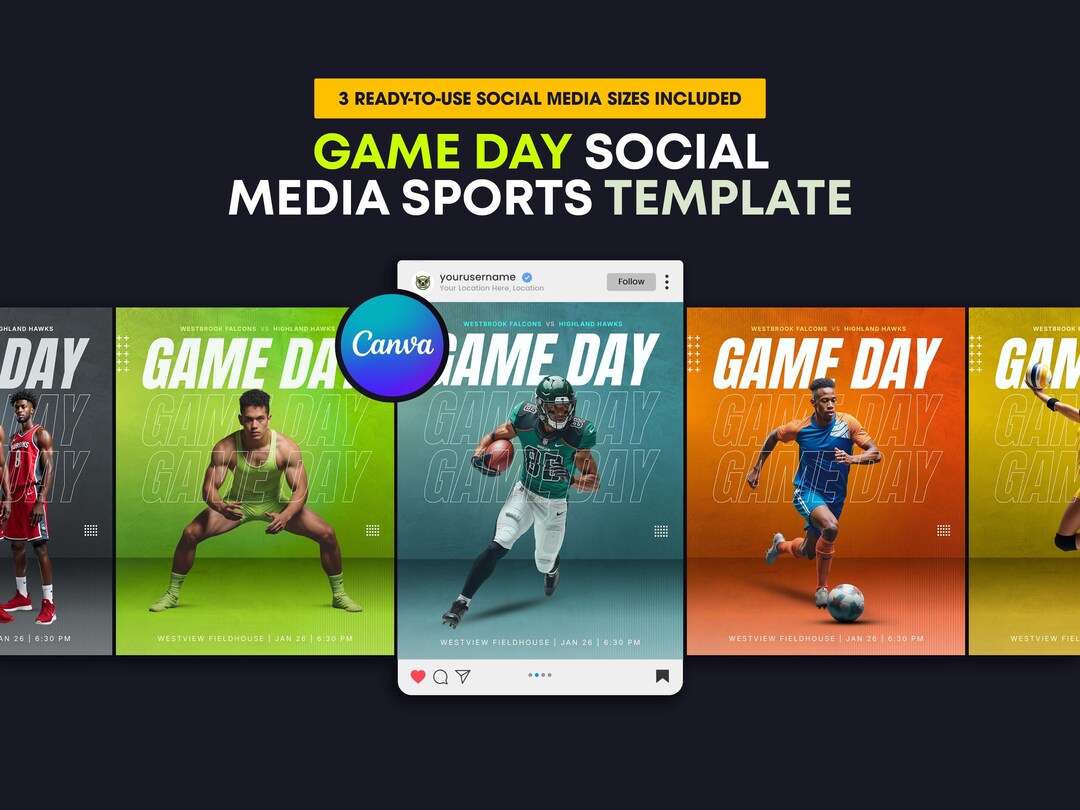 Game Day Social Media Template | Editable Canva Sports Post (digital ...