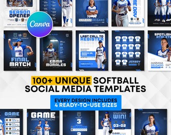 Softball Social Media Template Pack | Editable Canva Designs for Game Day, Player Spotlight