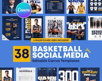 38 sjablonen voor sociale media voor basketbal | Bewerkbare Canva Game Day- en spelerspotlight-berichten