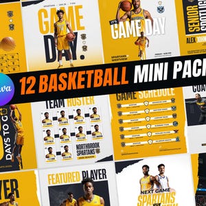 Mini-pack de médias sociaux de basket-ball | 12 modèles de toile modifiables : jour de match, vedette des joueurs, calendrier image 2