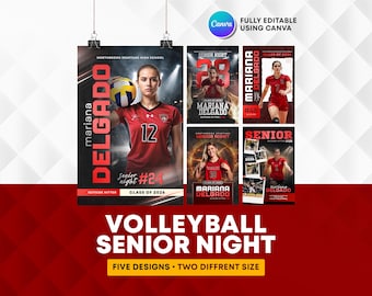 Sjabloon voor spandoek volleybal senioren avond bewerkbaar in canva | Seniorenposter: 18 x 24 24 x 36 inch