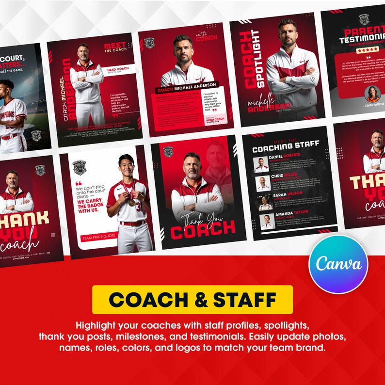 Baseball Social Media Templates Pack | Editable Canva Game Day & Player ...