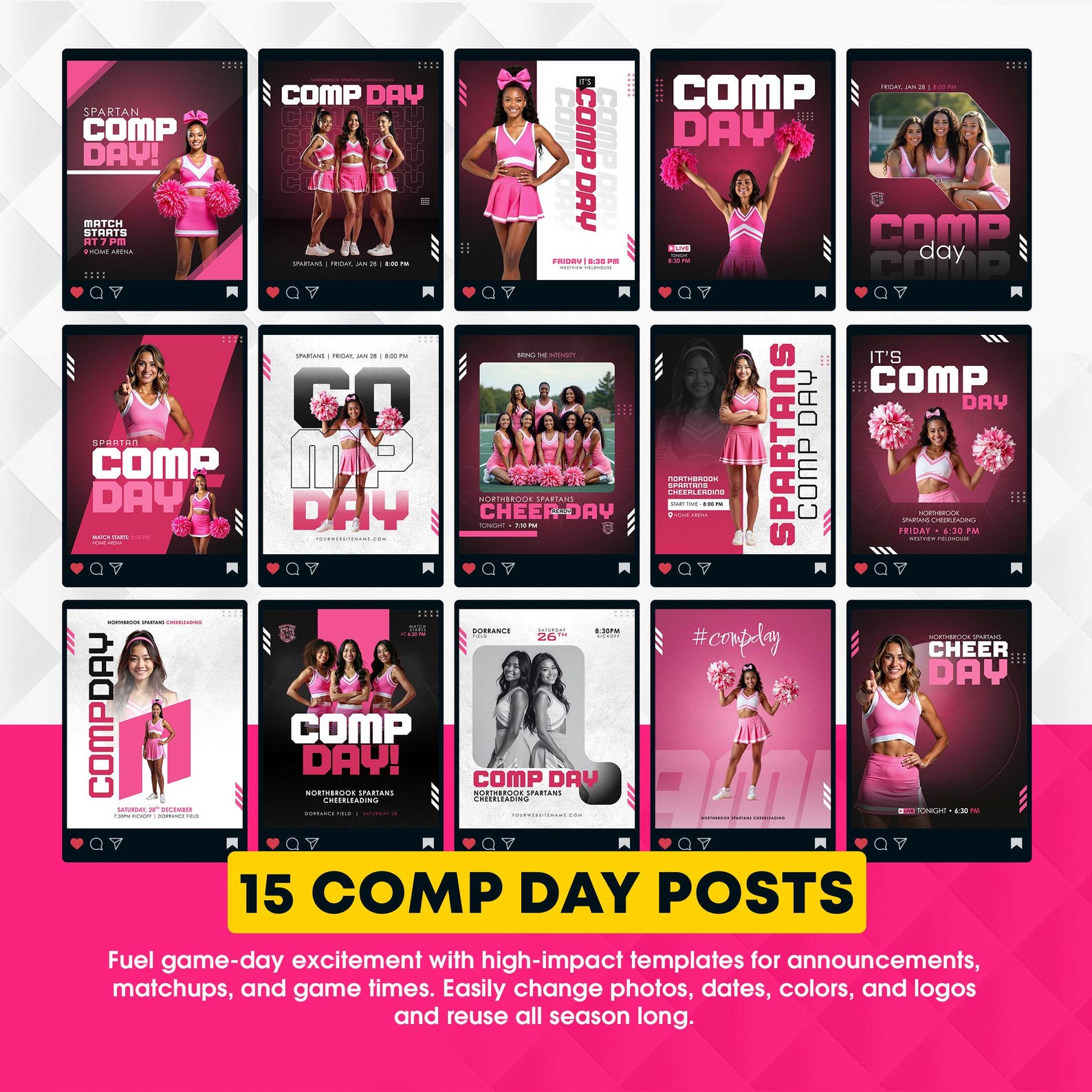 Cheer Social Media Templates Pack | Editable Cheerleading Canva Comp ...