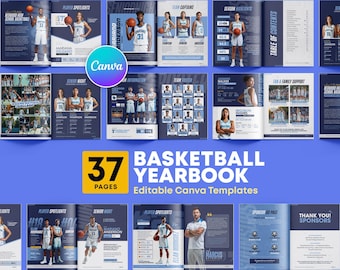 Sjabloon herinneringsboek basketbal einde seizoen bewerkbaar in canva | Teamjaarboek Hoogtepunten en foto's seniorenavond Tri