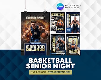Sjabloon voor spandoek basketbal seniorenavond bewerkbaar in canvas | Seniorenposter: 18 x 24 24 x 36 inch