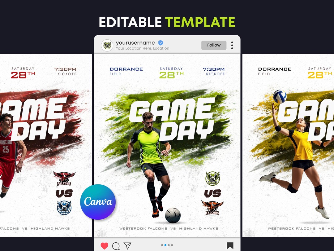 Game Day Canva Template | Editable Sports Social Media Post | Instagram ...