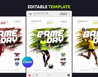 Canva-sjabloon voor gamedag | Bewerkbaar sportbericht op sociale media | Instagram- en Facebook-berichtafbeelding