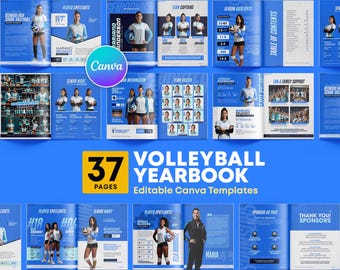 Sjabloon volleybal einde seizoen herinneringsboek bewerkbaar in canva | Teamjaarboek Hoogtepunten en foto's seniorenavond Tri