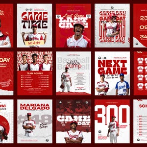 Mallar för sociala medier för baseboll, Canva | Grafik för Instagram, lagschema, spelarstatistik och fokus