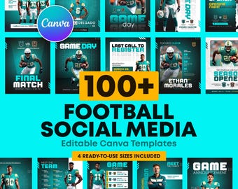 100+ sjabloonpakket sociale media voetbal | Bewerkbare canvasontwerpen voor Game Day, Player Spotlight