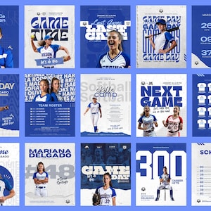 Softball-Social-Media-Vorlagen | Bearbeitbare Canva-Beiträge zu Spieltagen und Spielerporträts