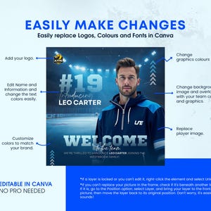 Paquete de plantillas para redes sociales de hockey: 25 diseños editables en Canva para el día del partido y el jugador destacado imagen 5