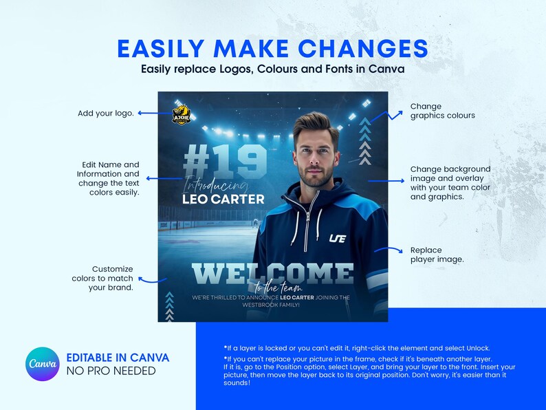 Paquete de plantillas para redes sociales de hockey: 25 diseños editables en Canva para el día del partido y el jugador destacado imagen 5