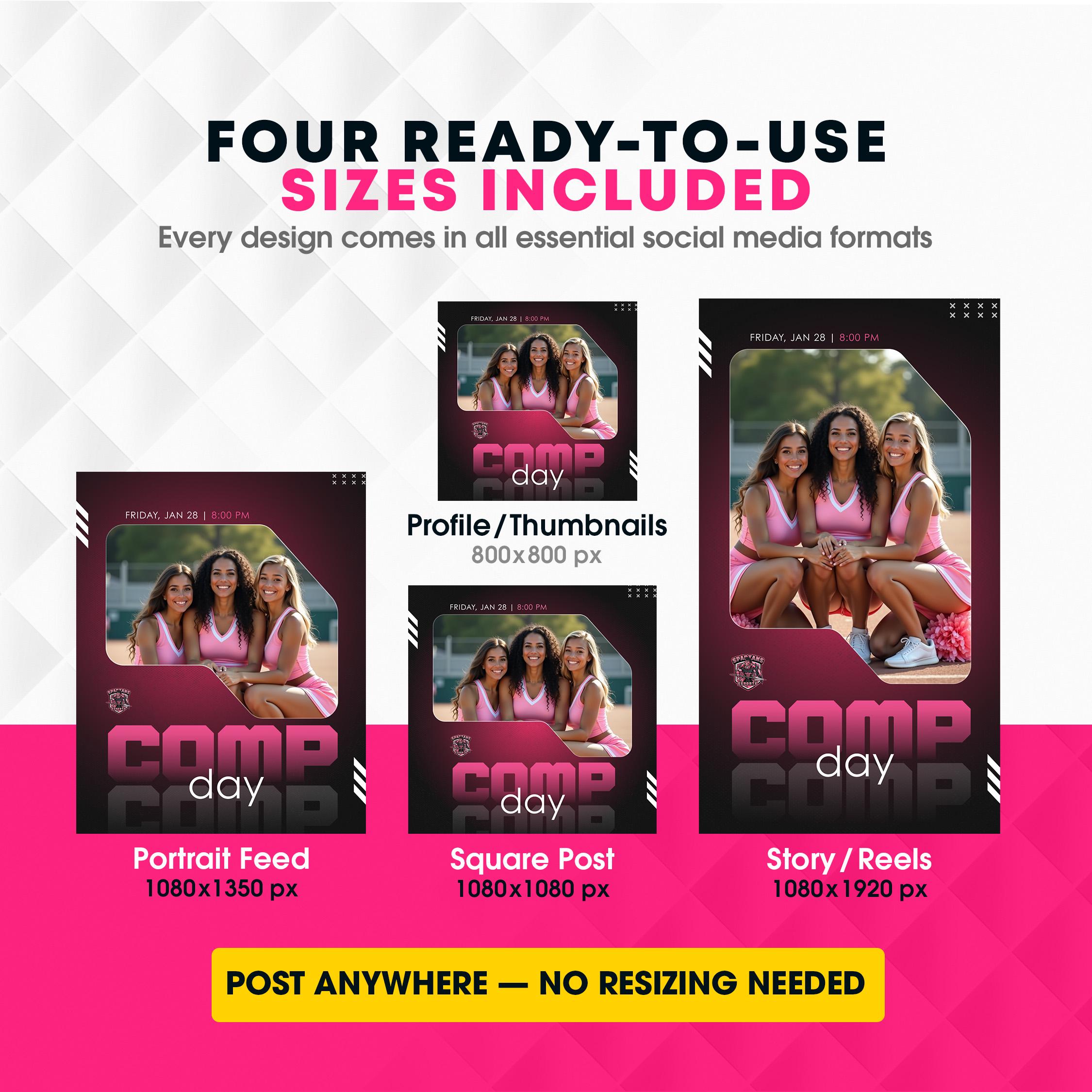 Cheer Social Media Templates Pack | Editable Cheerleading Canva Comp ...