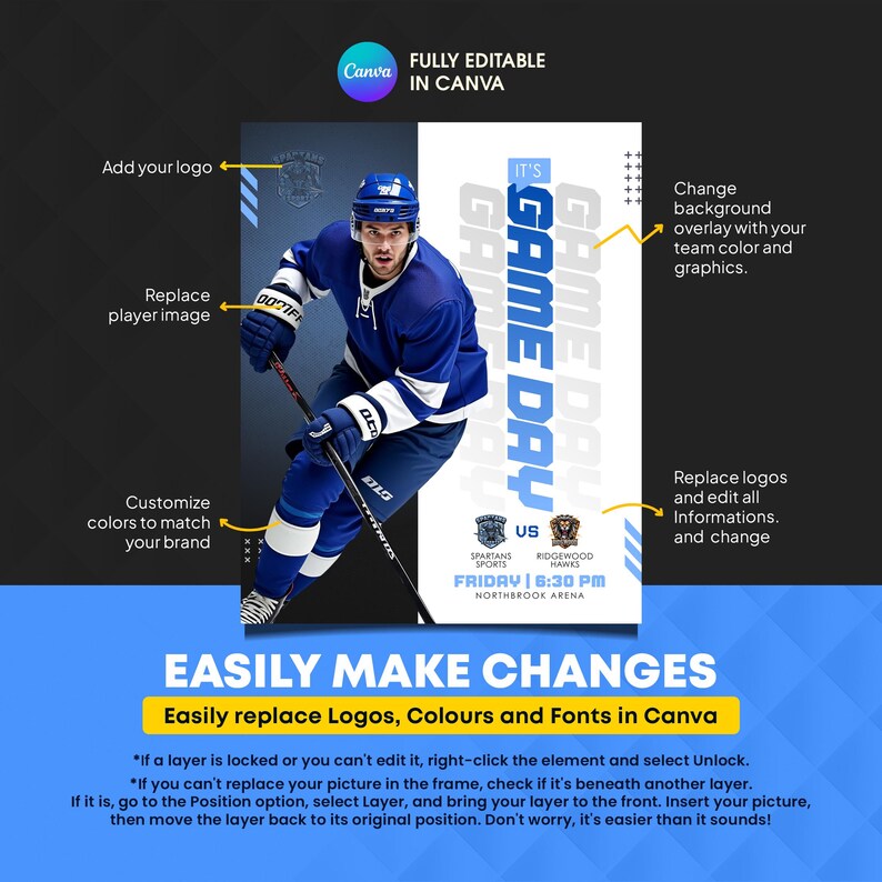 Hockey Social Media Templates | Editable Canva Game Day & Player ...