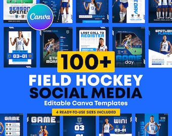 Sjabloonpakket sociale media veldhockey | Bewerkbare canvasontwerpen voor Game Day, Player Spotlight