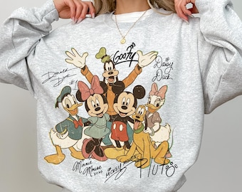Retro Mickey and Friends Signatures Sweatshirt, Magical Shirt, Disney Characters Shirt, Mickey & Co Gift, Disney Tee Disney Mouse Head Shirt