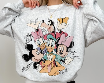 Retro Mickey and Friends Signatures Sweatshirt, Magical Shirt, Disney Characters Shirt, Mickey & Co Gift, Disney Tee Disney Mouse Head Shirt