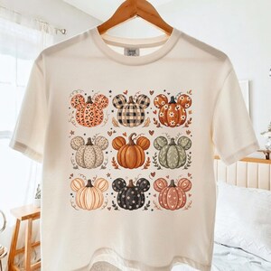 Preppy Mickey Minnie Mouse Pumpkin Halloween Boxy Tee Pumpkin Patch Trendy Comfort Colors® Tee Boho Floral Autumn Cropped Tee