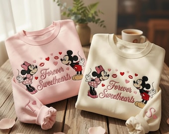 Embroidered Mickey and Minnie Couple Sweatshirt, Forever Sweethearts Shirt, Disney Couple Shirts, Matching Disney Tee, Valentine's Day Gift