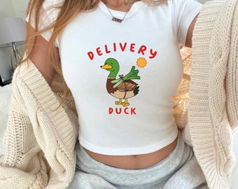 Delivery Duck Baby Tee,Summer Baby Tee, Duck Lover Shirt,y2k tomatoe shirt, Aesthetic Shirt,Gift for mom