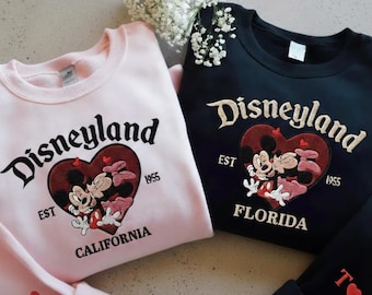 Couple Mouse And Girlfriend Embroidered Sweatshirts, Magical Land Valentine Embroidered Hoodie, Cartoon Mouse Couple Embroidered Sweaters