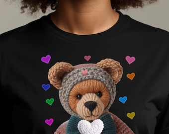 Oso de peluche de ganchillo PNG / Corazón de San Valentín de hilo sintético PNG / Coqueta de San Valentín PNG / Corazón de San Valentín Png