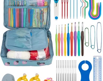 Crochet & Knitting Tool Set with Steel Hooks, Ergonomic Handles, Markers Needles for Beginners
