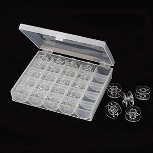 25 Clear Sewing Bobbins, Empty Plastic Bobbin Spools with Storage Box for Sewing Machine, Quilting & Embroidery