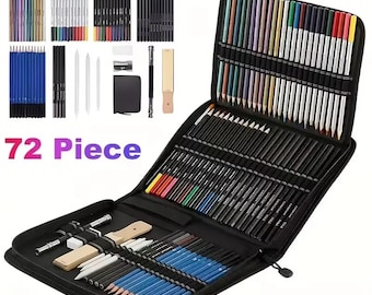 Kit di matite da disegno da 72 pezzi, carboncino e matite colorate, astuccio con cerniera