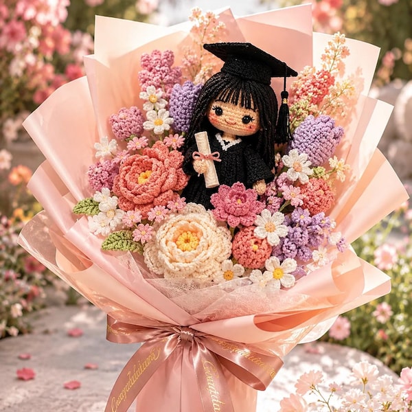 Handmade Crochet Graduation Bouquet with Amigurumi Doll, Personalized Grad Gift Keepsake (2026)