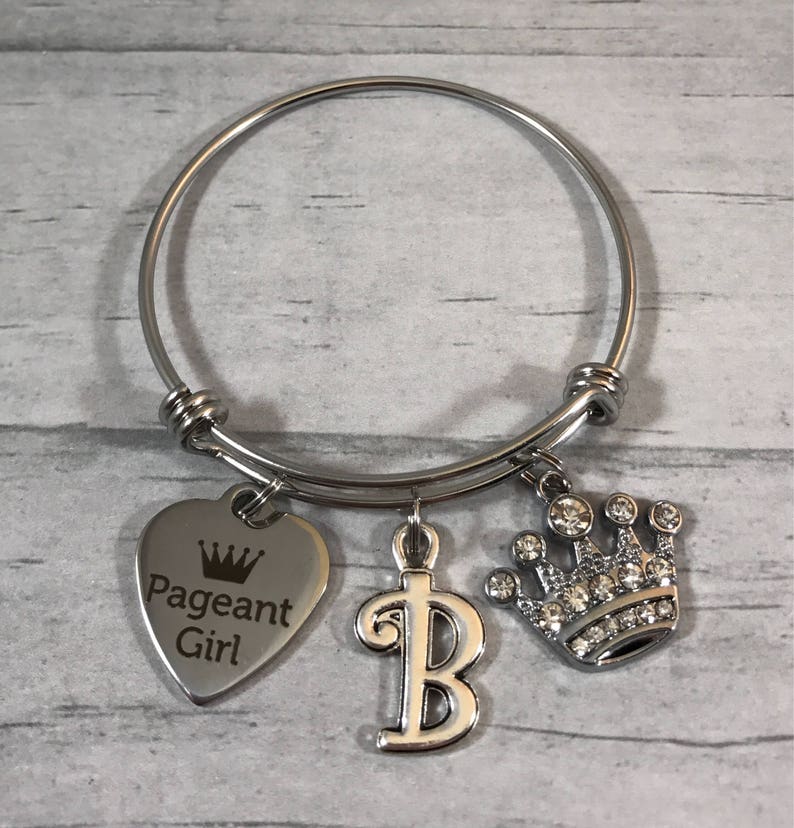 Little Girls Bangle Bracelet Girls Initial Jewelry Rhinestone Crown Charm Beauty Pageant participant Gift Princess Pageant Girl Gift
