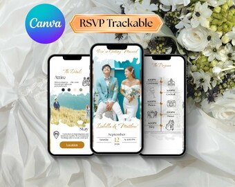 Digitale Hochzeitseinladung Vorlage, Antwort auf die Website in Canva