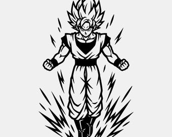 Goku Ascendiendo SVG PNG: Diseño de arte lineal de anime (descarga digital)