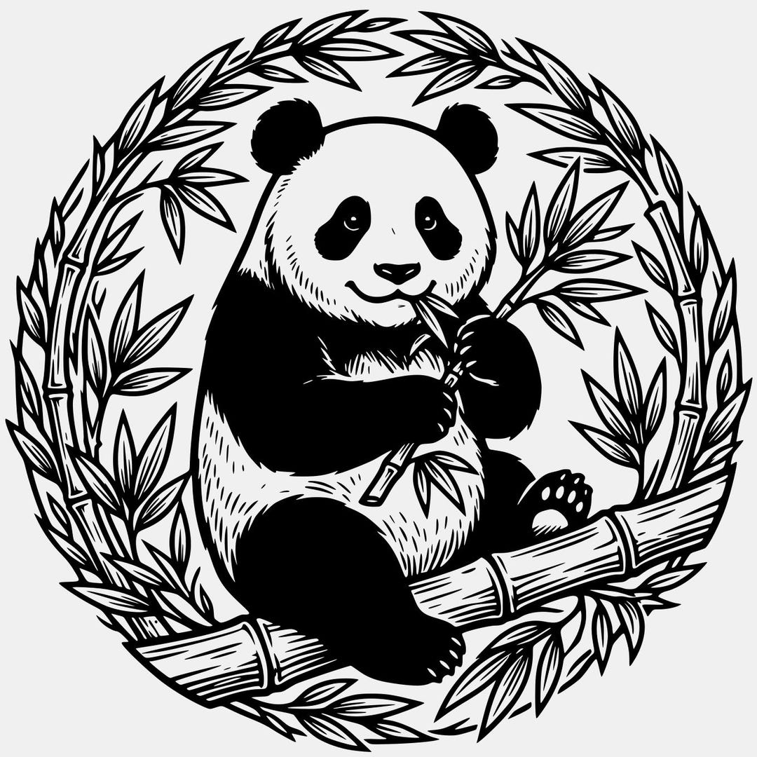 Panda Bamboo Svg Png: Stylized Illustration for Cricut (digital ...
