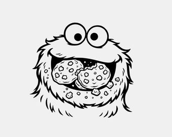 Monstruo Comegalletas masticando SVG, Clipart de Barrio Sésamo en blanco y negro (Descarga digital)