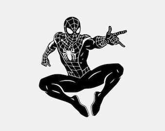 Spiderman Silhouette SVG, Black Spider-Man Action Pose Clipart, Superhero Wall Art Digital Download