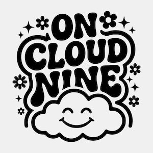 Cloud Nine Text SVG PNG: 9th Birthday Girl, 9 Year Old Svg