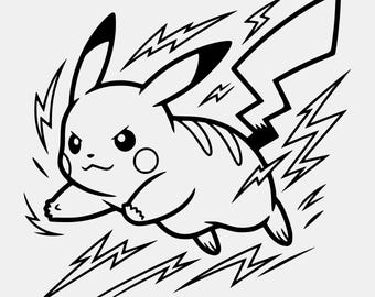 Pikachu Action Line Art SVG PNG: Diseño de pose dinámica (Descarga digital)