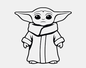 Grogu debout SVG PNG : pochoir minimaliste dessin au trait fichier de coupe (téléchargement numérique)